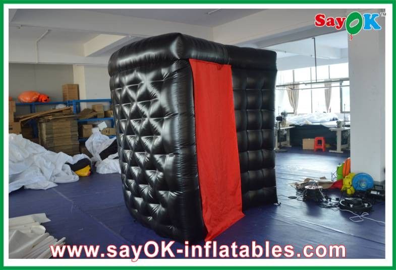Photo Booth Led Lights Durable Black Inflatable Photobooth Oxford Cloth Modern With Red Curtain