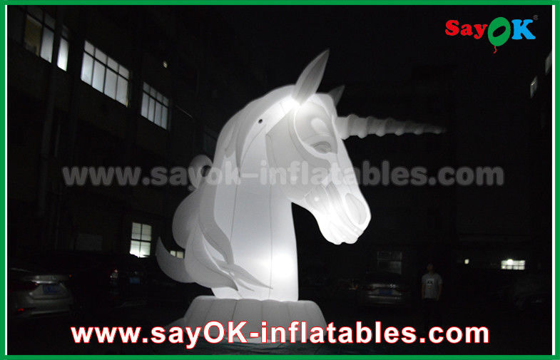 Inflated Cartoon Characters Full White Oxfiord Cloth Inflatable Horse Unicorn With LED Light