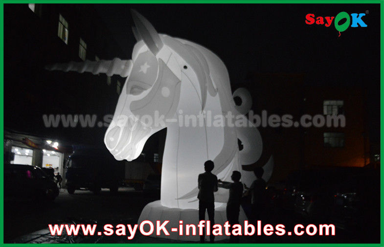 Inflated Cartoon Characters Full White Oxfiord Cloth Inflatable Horse Unicorn With LED Light