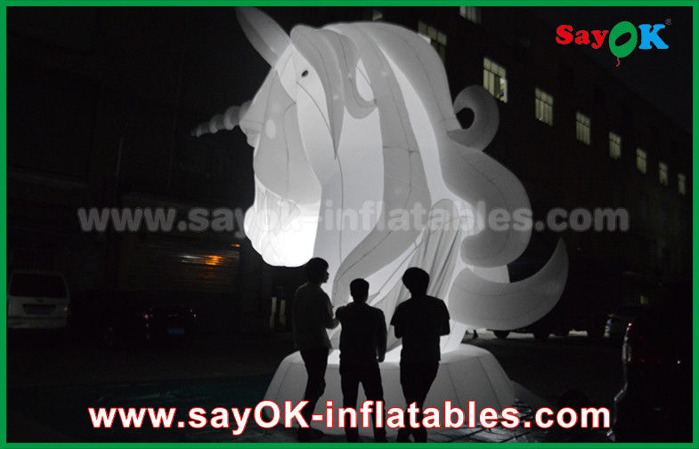 Inflated Cartoon Characters Full White Oxfiord Cloth Inflatable Horse Unicorn With LED Light